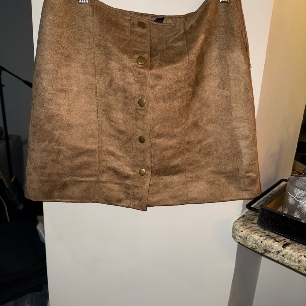 Gap Brown Faux Suede A-Line Mini Skirt with Button Front Size 2